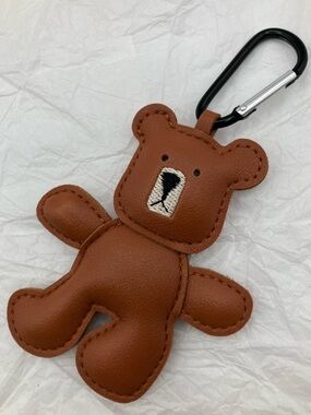 TEDDY BEAR MR BEANS LEATHER EMBROYLLEDBrown Bear Plush Keychain Clip Charm bag